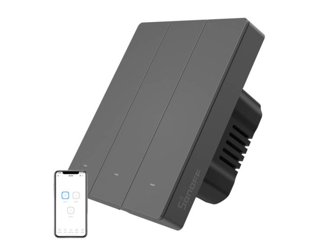 Chytrý WiFi nástěnný spínač SONOFF M5-3C-80 (3kanálový, pro rám, grafitový)