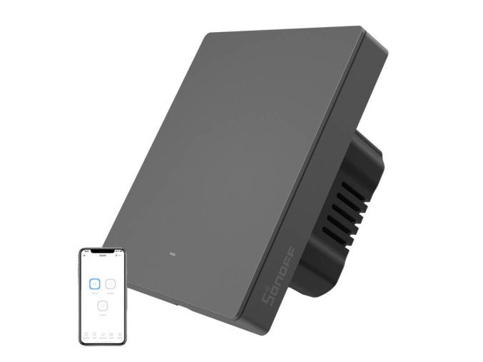 Chytrý WiFi nástěnný spínač SONOFF M5-1C-80 (1kanálový, pro rám, grafitový)