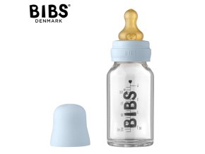 BIBS 5013231 Skleněná láhev proti kolice 110 ml Baby Blue