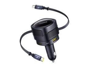 Baseus Enjoyment Max nabíječka do auta s USB-C+Lightning kabely a porty USB-A+USB-C 90W černá
