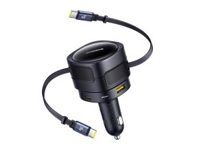 Baseus Enjoyment Max nabíječka do auta s kabely USB-C+USB-C a porty USB-A+USB-C 90W černá