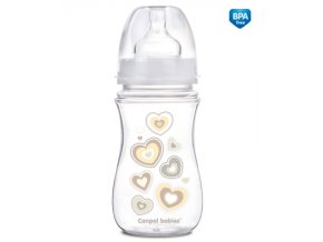 CANPOL 35/217 Butelka szerokootworowa antykolkowa Easystart Newborn Baby 240 ml beżowe serduszka