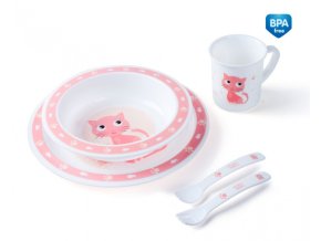 CANPOL 4/401 Plastová stolní souprava Cute Animals kitty růžová