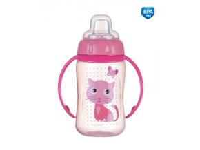 CANPOL 56/512 Tréninkový hrneček se silikonovým náustkem - Cute Animals - kočička růžová