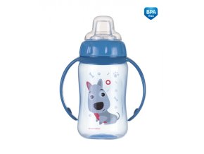 CANPOL 56/512 Tréninkový hrnek se silikonovým náustkem - Cute Animals - modrý pejsek