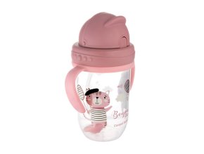 CANPOL 56/607 Dětský hrneček s trubičkou a závažím 270 ml Bonjour Paris červený