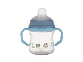 CANPOL 56/612 FirstCup hrnek se silikonovým náustkem 150ml BONJOUR modrý