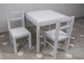 DREWEX Set stůl + 2 židle bílá/šedá