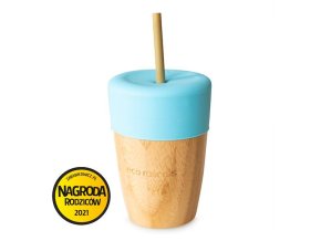 Bambusový hrnek ECORASCALS 240 ml s modrým silikonovým uzávěrem