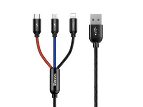 Kabel Baseus 3v1 USB-C / Lightning / Micro 3,5A 0,3m - černý
