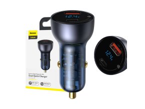 Ładowarka samochodowa Baseus Particular Digital Display z wyświetlaczem, USB + USB-C, QC3.0+PD, 5A, 65W (szara)