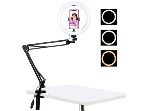 Stojan na rameno stolního počítače Puluz s 26cm LED Vlogging Ring PKT3090B