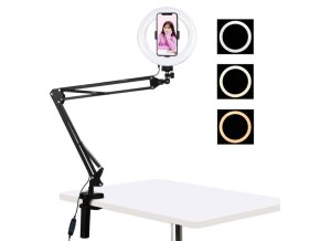 Stojan na rameno stolního počítače Puluz s 20cm LED Vlogging Ring PKT3089B