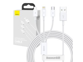 Kabel USB 3v1 Baseus Superior Series, USB na micro USB / USB-C / Lightning, 3,5 A, 1,2 m (bílý)