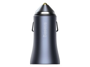Ładowarka samochodowa Baseus Golden Contactor Pro, USB + USB-C, QC4.0+, PD, SCP, 40W (szara) + kabel USB-C do iP 1m (czarny)