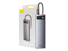 Rozbočovač 11v1 Baseus Metal Gleam Series, USB-C na 3x USB 3.0 + 2x HDMI + USB-C PD + Ethernet RJ45 + microSD/SD + VGA + AUX