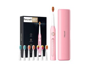 Sonický zubní kartáček se sadou hlavic a pouzdrem FairyWill FW-507 Plus (růžový)