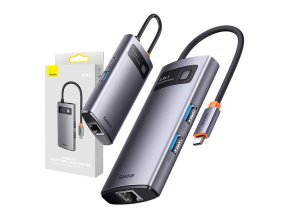 Rozbočovač 4v1 Baseus řady Metal Gleam, USB-C na 3x USB 3.0 + Ethernet RJ45