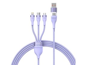 Kabel USB 3v1 Baseus Flash Series 2, USB-C + micro USB + Lightning, 100 W, 1,2 m (fialový)