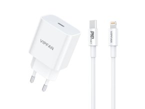 Nástěnná nabíječka Vipfan E04, USB-C, 20W, QC 3.0 + kabel Lightning (bílá)