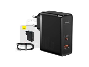 Nástěnná nabíječka Baseus GaN USB-C + USB, 100 W + 1m kabel (černá)