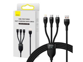 Kabel USB 3v1 řady Baseus Flash II, USB-C + micro USB + Lightning, 66 W, 1,2 m (černý)
