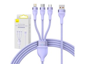 Kabel USB 3v1 řady Baseus Flash II, USB-C + micro USB + Lightning, 66 W, 1,2 m (fialový)