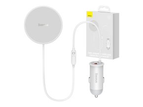 Baseus CW01 Magnetický držák telefonu do auta do větrací mřížky s nabíječkou do auta USB, 15 W + 25 W (bílý)