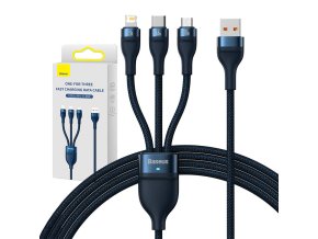 Kabel 3v1 USB Baseus USB 3v1 Baseus Flash Series, USB-C + Micro + Lightning 66W, 1,2 m (modrý)