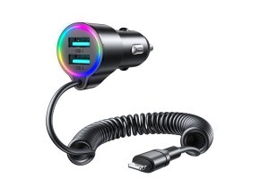 Nabíječka do auta Joyroom JR-CL25, 2x USB + kabel Lightning (černá)