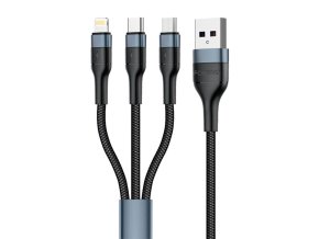 Foneng X51 3v1 USB na USB-C / Micro USB / Lightning kabel, 3A, 1,2m (černý)
