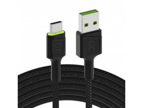 Kabel USB - USB-C Green Cell GC Ray, 120 cm, zelená LED, s funkcí Ultra Charge, QC 3.0