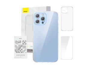 Pouzdro na telefon Baseus Crystal Clear pro 13 Pro Max (průhledné) + ochranný kryt displeje z tvrzeného skla + čisticí sada