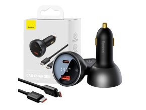 Nabíječka do auta Baseus Superme, USB, USB-C, 140 W (černá)