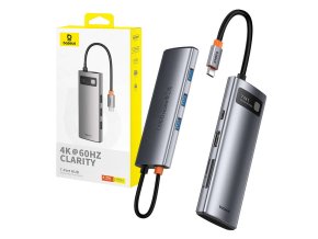 Rozbočovač 7v1 Baseus Gleam, USB-C na 1x HDMI4K 60Hz + 3x USB3.0 + 1x PD + 1x SD/TF (šedý)
