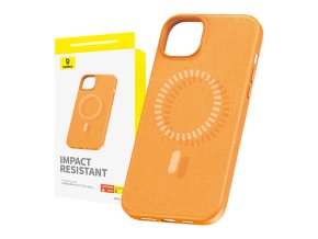 Magnetické pouzdro pro iPhone 15 ProMax Baseus Fauxther Series (oranžové)