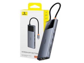 Rozbočovač 10v1 Baseus Metal Gleam II Series, USB-C na 1xHDMI, USB-A (10Gbps), USB-C, 2xUSB-A, Ethernet RJ45, SD/TF karta, mini-jack 3,5mm, USB-C(PD)