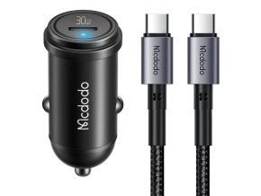 Nabíječka do auta McDodo Particular Digital Display QC+PPS 65W s mini bílým kabelem USB-C s čipem E-mark 1m 100W (černá)