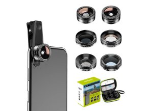 Mobile lens kit APEXEL APL-DG6V2 6 in 1 universal (black)