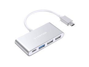 Rozbočovač Lention 4v1 USB-C na USB 3.0 + 2x USB 2.0 + USB-C (stříbrný)