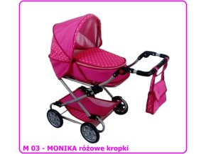 Wózek dla lalek głęboko-spacerowy MONIKA M03 różowy w kropki