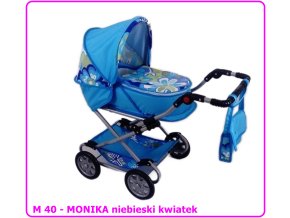 Wózek dla lalek głęboko-spacerowy MONIKA M40 niebieski kwiatek