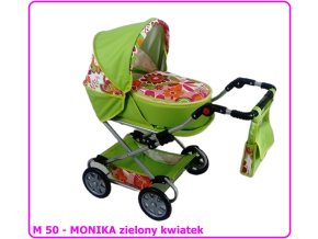 Wózek dla lalek głęboko-spacerowy MONIKA M50 zielony kwiatek