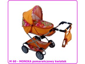 Wózek dla lalek głęboko-spacerowy MONIKA M60 pomarańczowy kwiatek