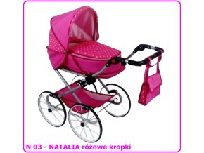 Wózek dla lalek głęboko-spacerowy NATALIA RETRO N03 różowe kropki