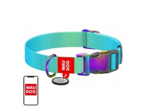 Waudog gradient nylon dog collar with QR code, blue , size M