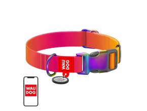 Waudog gradient nylon dog collar with QR code, orange , size M
