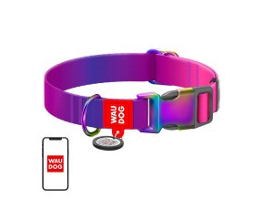 Waudog gradient nylon dog collar with QR code, purple , size M