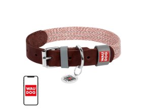 Dog collar made of natural leather and recycled material with QR code Waudog size L, width 25 mm, brown