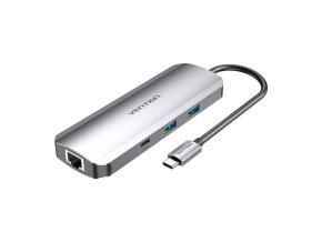 USB-C Docking Station to HDMI, USB-C, 2x USB3.0, RJ45, SD, TF, TRRS 3.5mm, PD 0.15m Vention TOMHB (gray)